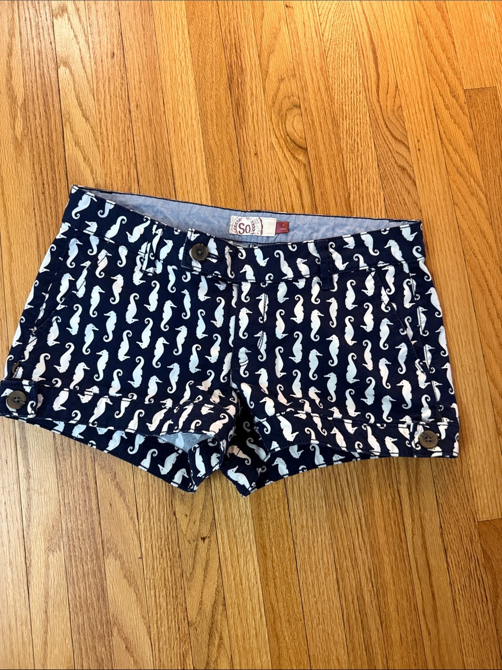 SO Navy Shorts with White Seahorse Print